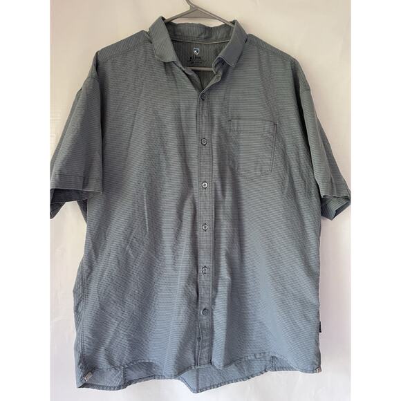 Kuhl Short Sleeve Button Up Shirt Mens Tapered Fit Blue Striped 2XL XXL - Picture 1 of 7